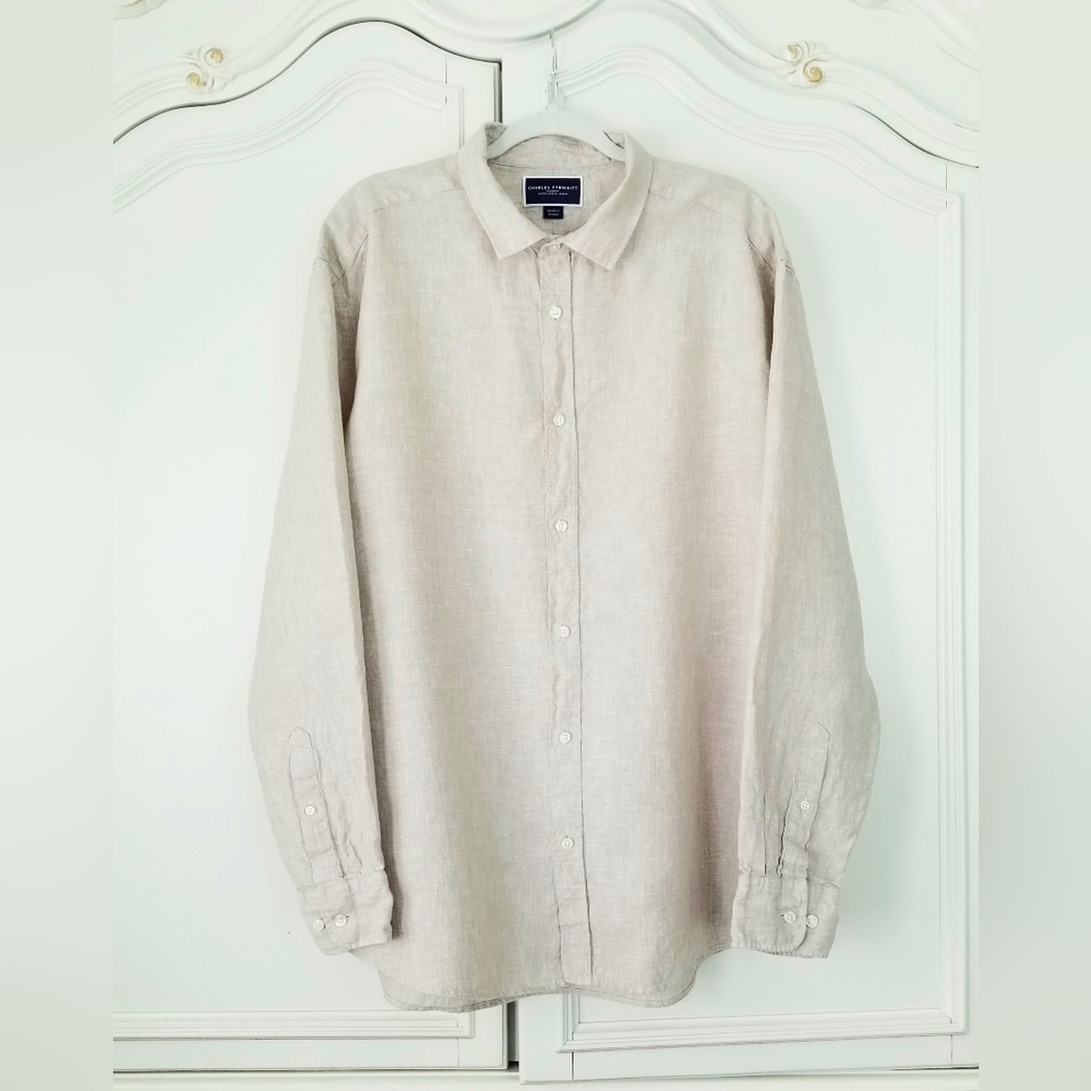 Charles Tyrwhitt Oatmeal Beige Linen Long Sleeve Button Down Shirt Mens XXL